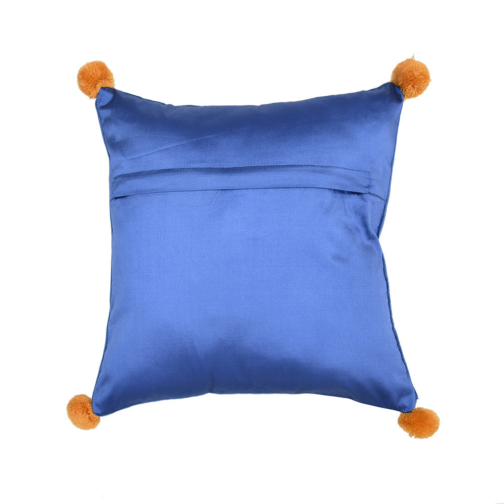 Amelia Pom Pom Poly Velvet 12" x 12" Cushion Cover (Blue)