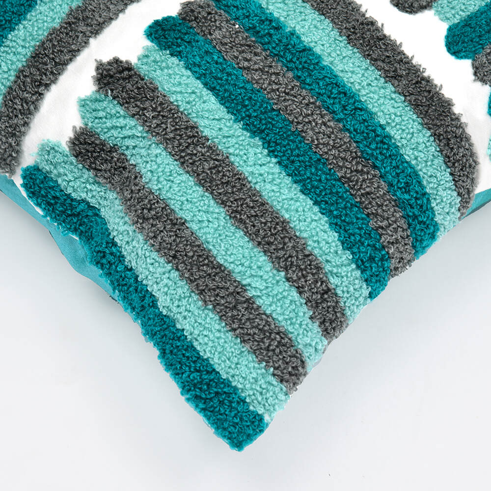 Amelia Striped Dupion Fabric 12" x 12" Cushion Cover (White, Blue & Grey)