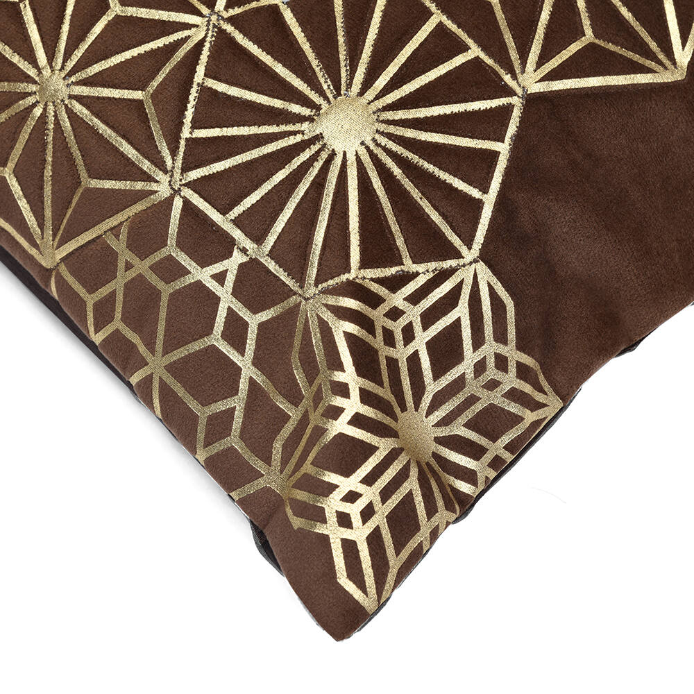 Amelia Abstract Poly Velvet 16" x 16" Cushion Cover (Gold & Cappuccino)