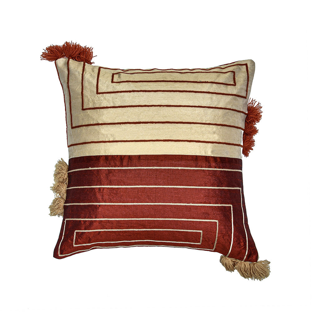Amelia Striped Tafetta Fabric 16" x 16" Cushion Cover (Beige & Rust)