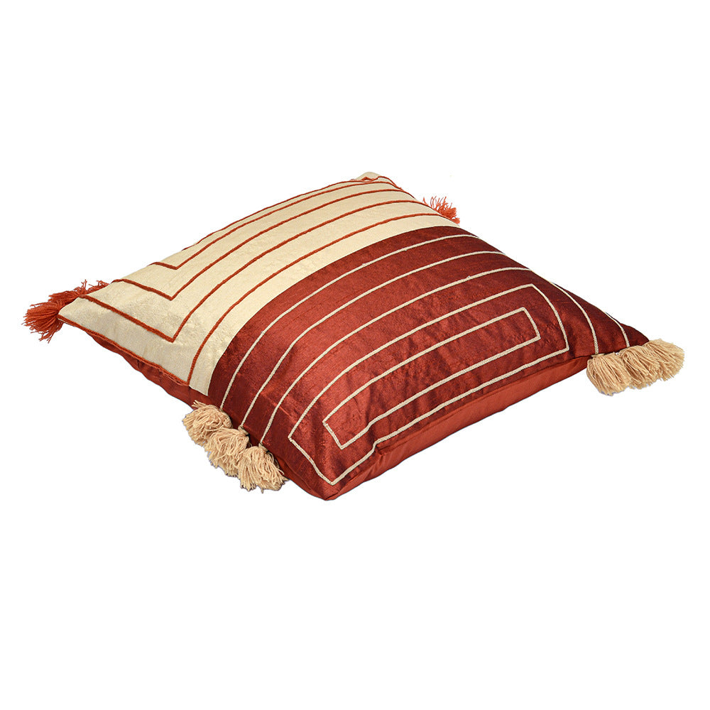 Amelia Striped Tafetta Fabric 16" x 16" Cushion Cover (Beige & Rust)