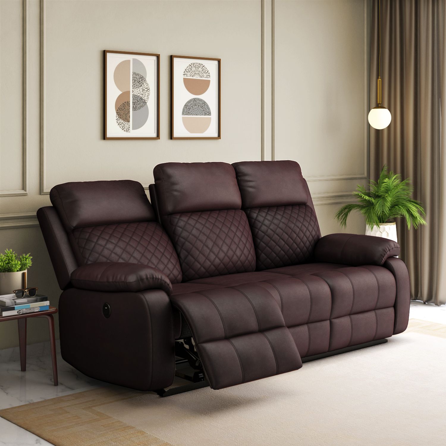 Dallas 3 Seater Fabric Electric Recliner (Brown)