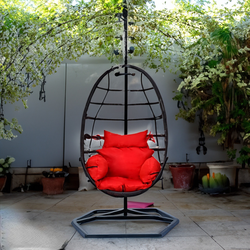 Elon Swing Chair with Red Cushion (Brown & Black)