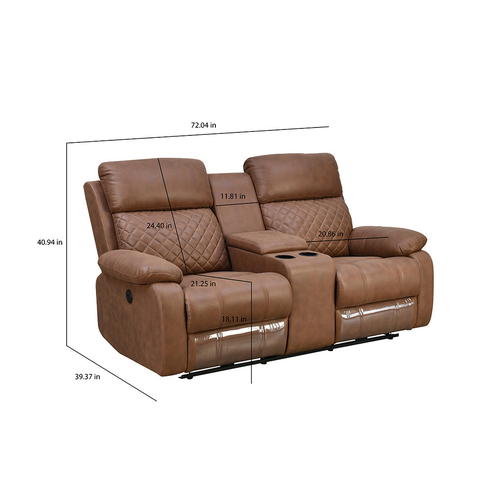 Nashville 2 Seater Console Sofa Recliner (Brown)