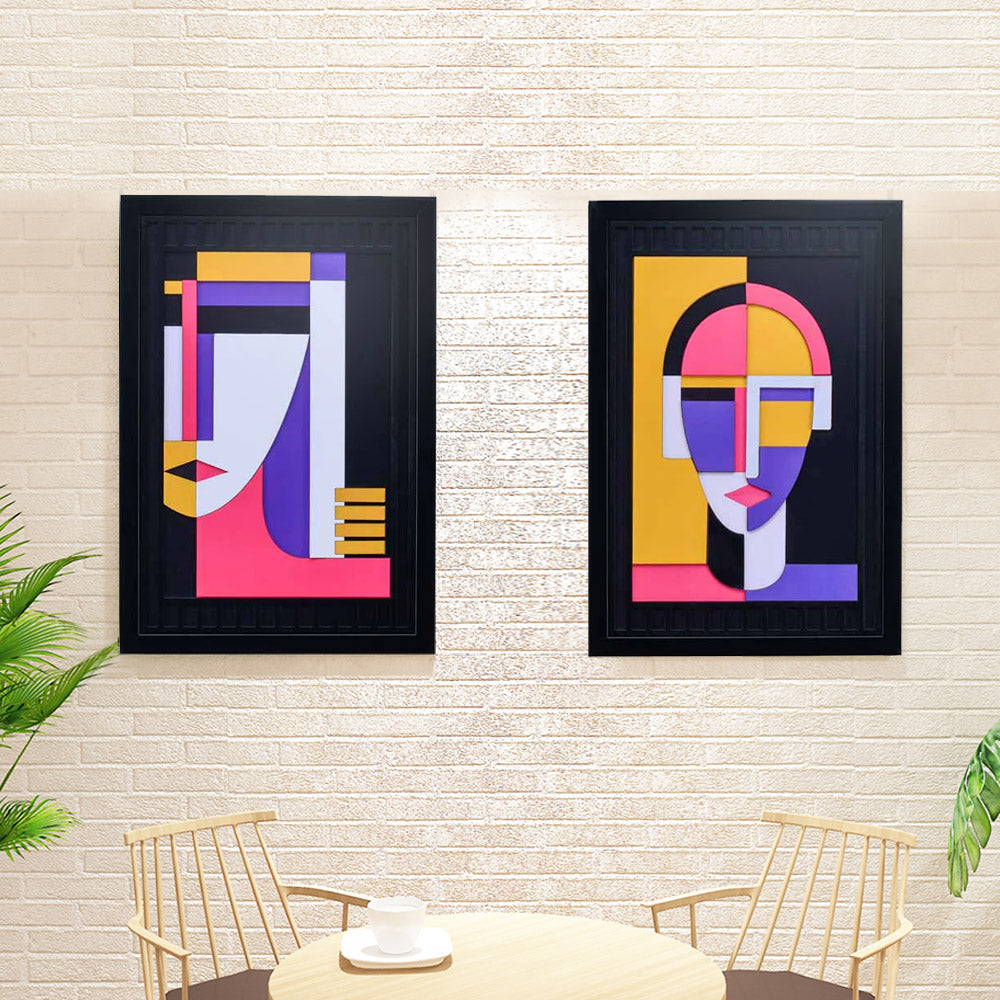 Faces MDF Base 3D Painting Set of 2 (Multicolor)