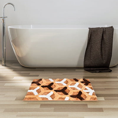 Ariana Abstract Polyester 20" x 30" Anti Skid Bath Mat (Brown)