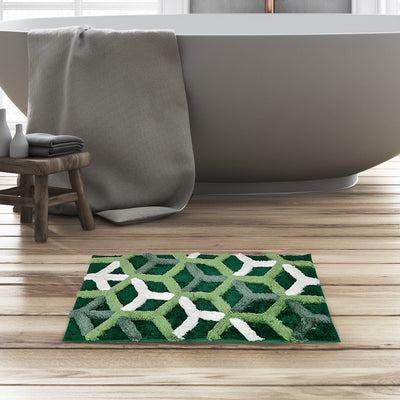 Ariana Abstract Polyester 20" x 30" Anti Skid Bath Mat (Green)