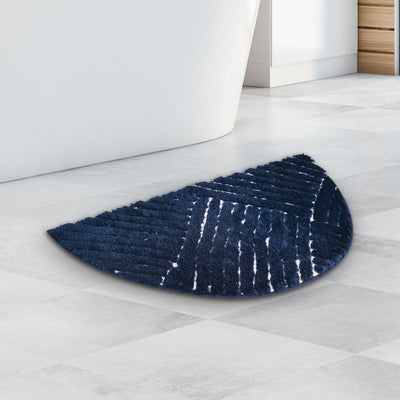 Abstract D Shaped Polyester 16" x 31" Anti Skid Bath Mat (Navy)