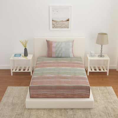 Arias Striped CVC Satin Single Bedsheet With 1 Pillow Cover (Grey)