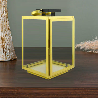 Modern Metal & Glass Small Lantern (Gold)