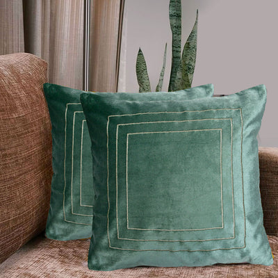 Solid Cotton Polyester 16" x 16" Cushion Covers Set of 2 (Green)