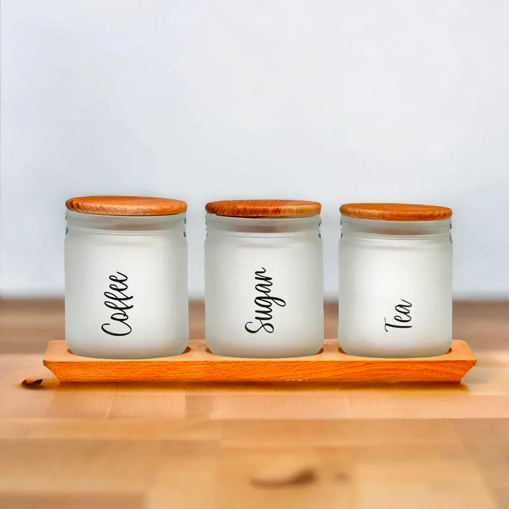 Minimalist 446 ml Storage Jars Set of 3 With Base (White & Brown)