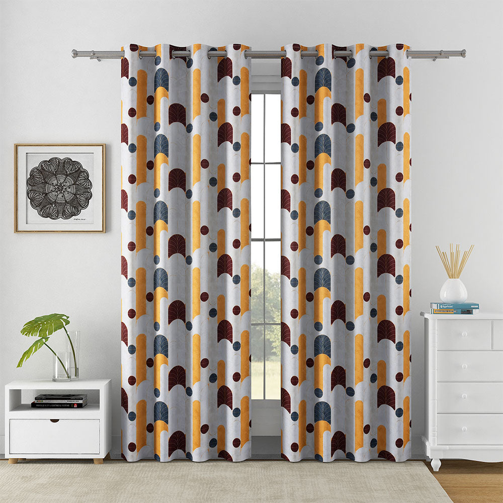 Abstract Semi Transparent 7 Ft Polyester Door Curtains Set Of 2 (Multicolor)