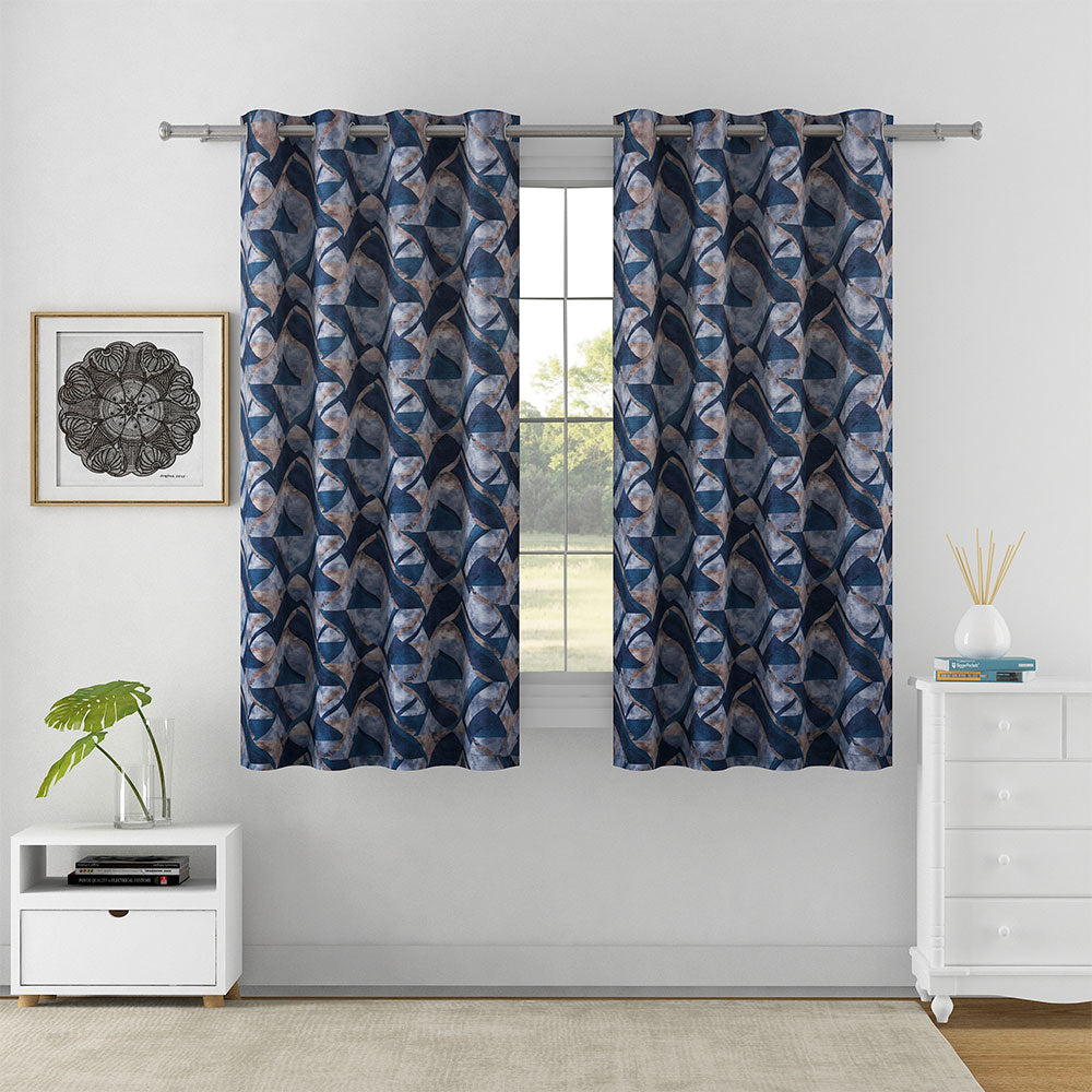 Abstract Semi Transparent 5 Ft Polyester Window Curtains Set Of 2 (Grey)