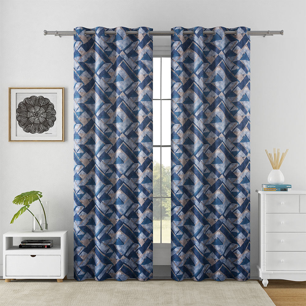 Abstract Semi Transparent 7 Ft Polyester Door Curtains Set Of 2 (Grey)