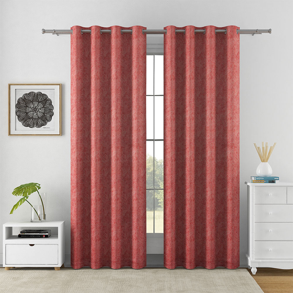 Abstract Semi Transparent 7 Ft Polyester Door Curtains Set Of 2 (Rust)
