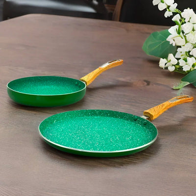 Arias Non-Stick Fry Pan With Dosa Tawa Set of 2 (Emerald)