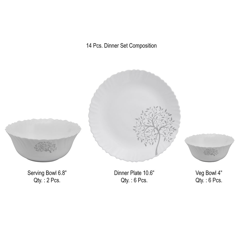 Arias by Lara Dutta Fluted Tree Of Life Dinner Set - 14 Pieces