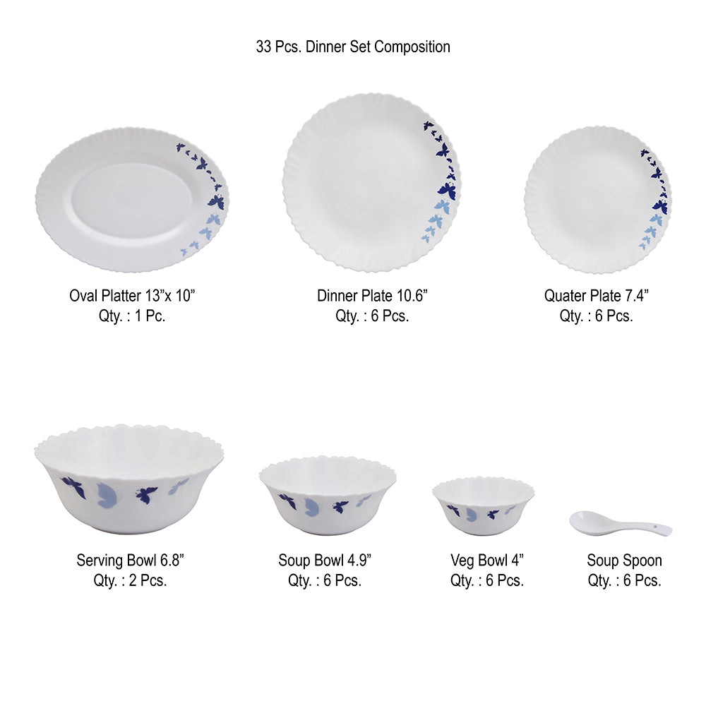 Arias by Lara Dutta Fluted Dazzling Wings Dinner Set - 33 Pieces