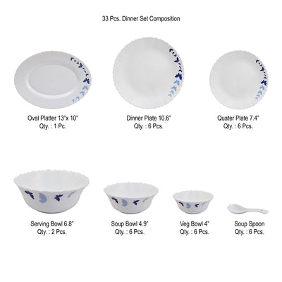 Arias Fluted Dazzling Wings Dinner Set - 33 Pieces