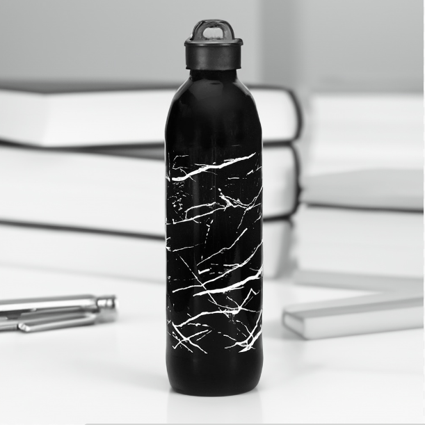 Marble Print 1000 ml Water Bottle (Black)