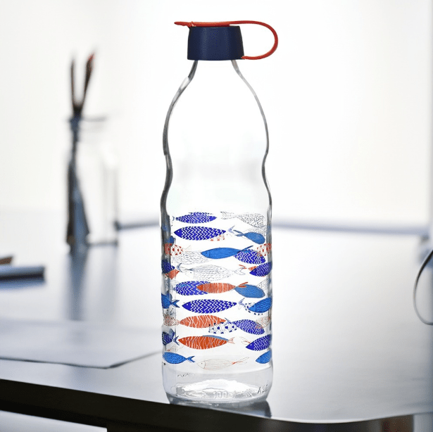 Transparent 1000 ml Glass Water Bottle (Blue)