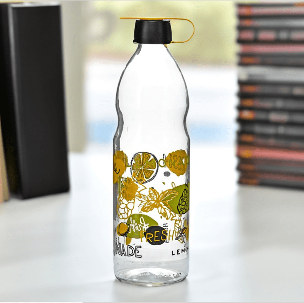 Transparent 1000 ml Glass Water Bottle (Yellow)