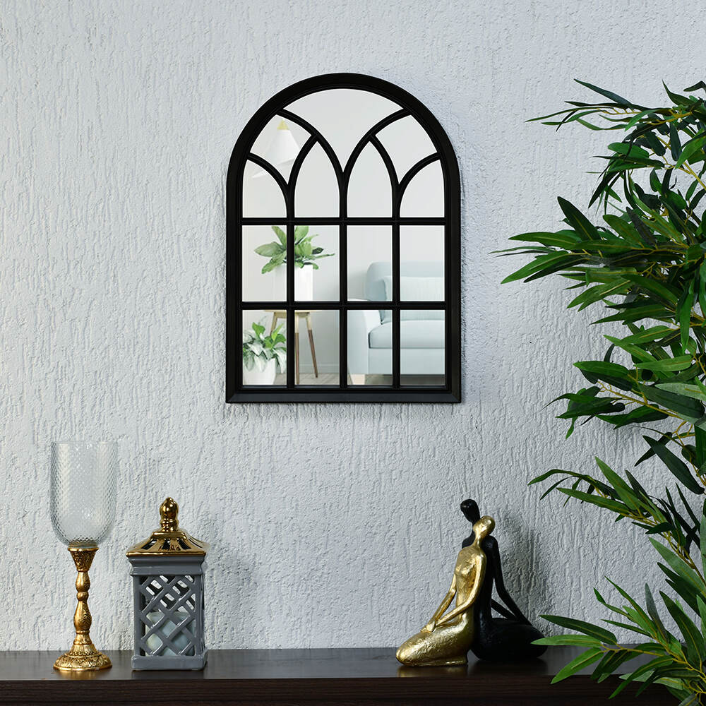 Arched Windowpane Decorative Wall Mirror (Black)