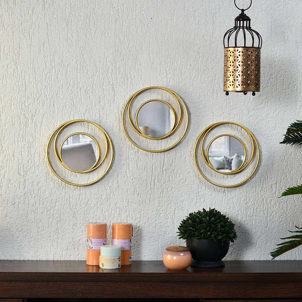 Cirque Round Decorative Wall Mirror Set of 3 (Gold)