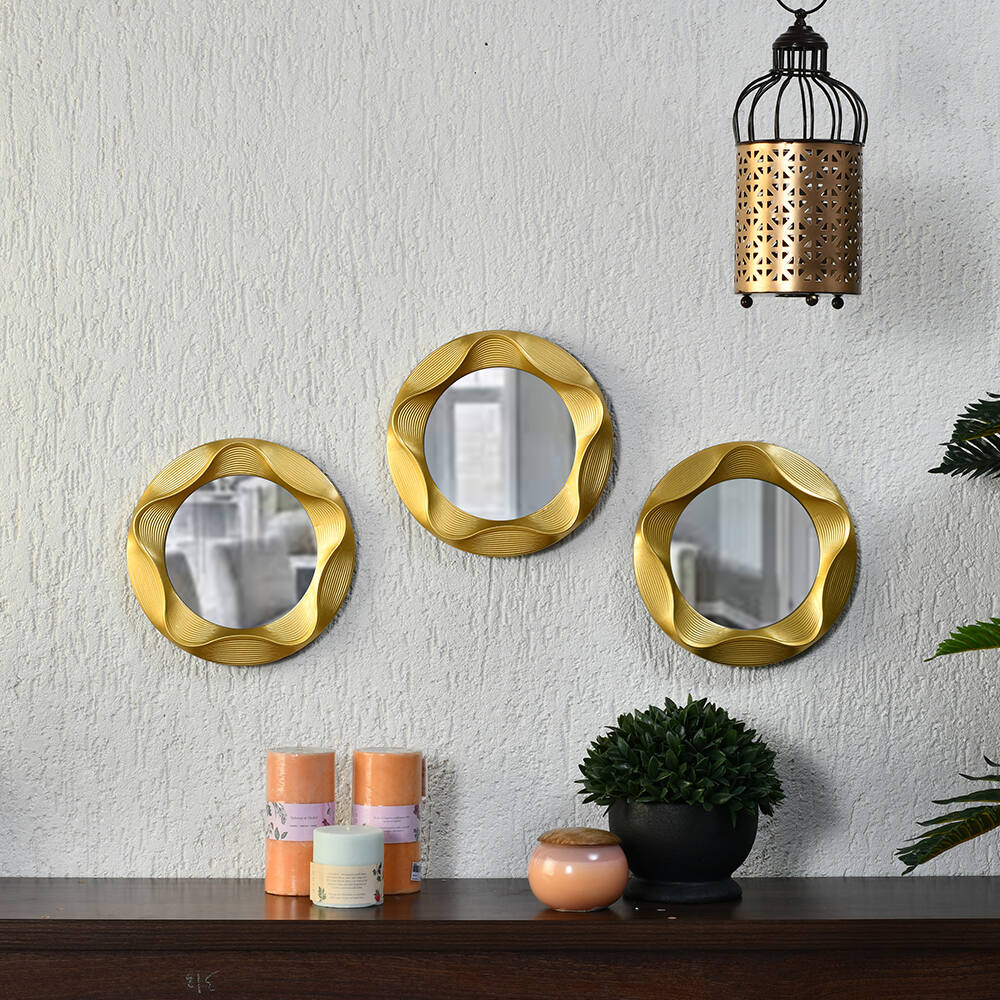 3D Cirque Round Decorative Mirrors Set of 3 (Gold)