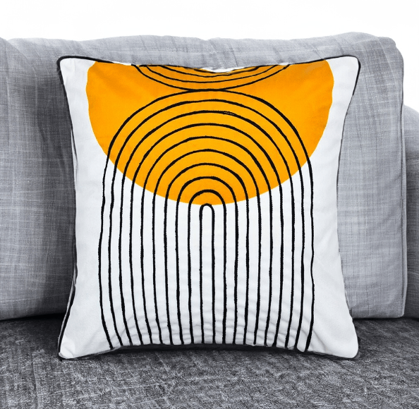 Amelia Abstract Chambray Fabric 16" x 16" Cushion Cover (Black, Yellow & White)