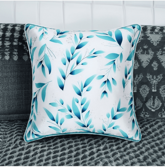 Amelia Floral Dupion Fabric 16" x 16" Cushion Cover (White & Blue)