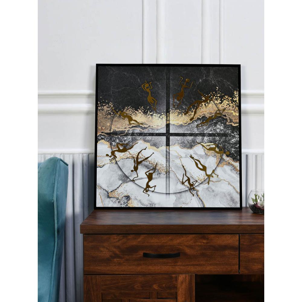 Fluid Art With Human Figuries Painting (Black & Gold)