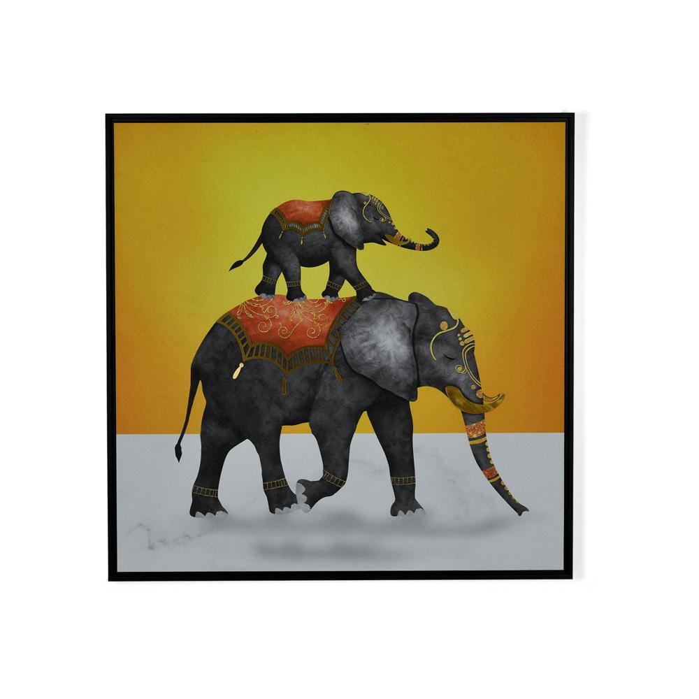 Elephant With Baby Painting (Mustard & Grey)