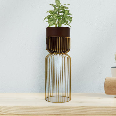 Metal Planter On Stand 77 cm (Brown & Gold)