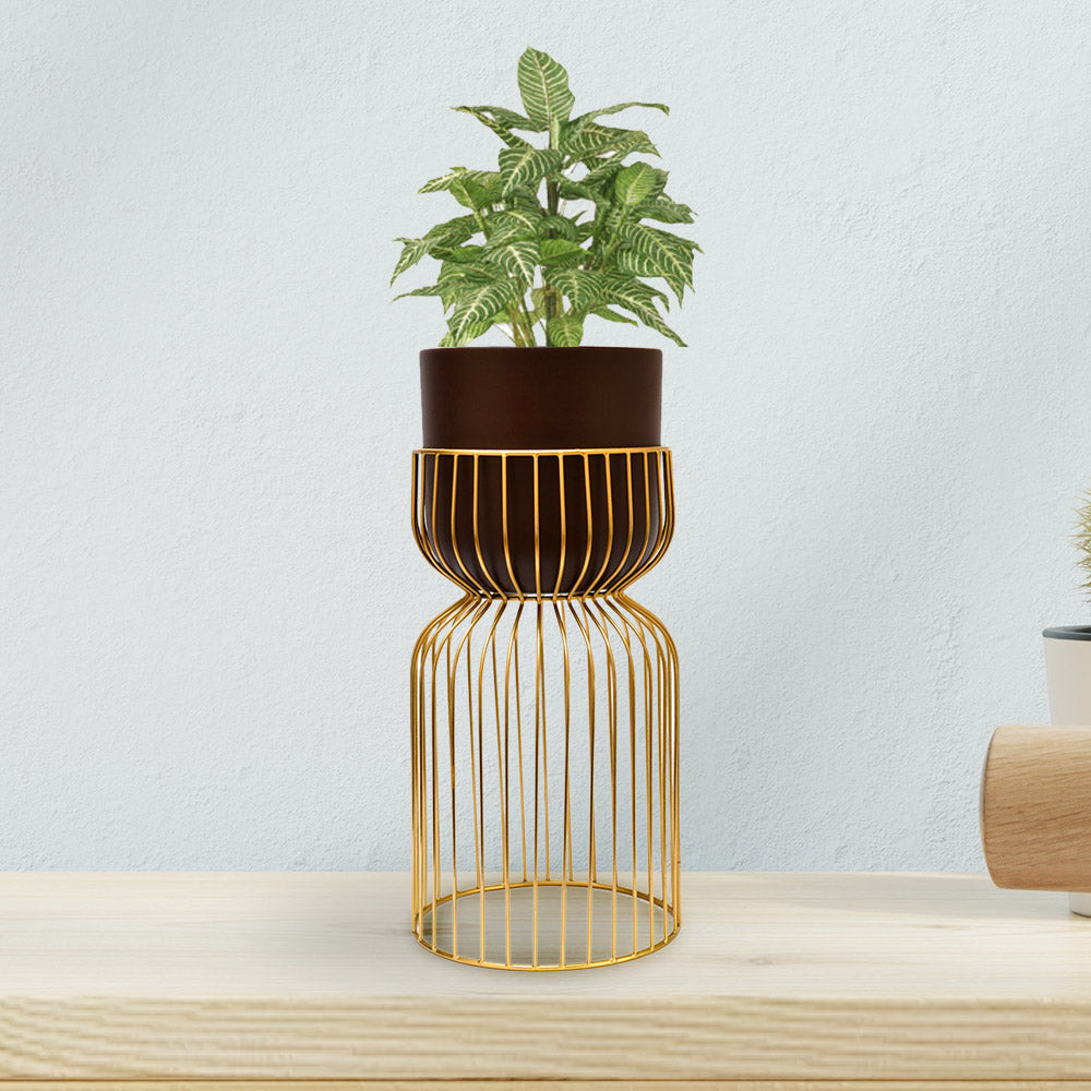 Metal Planter On Stand 45 cm (Brown & Gold)