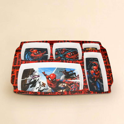 Servewell Spiderman Print 5 Partition Rectangular Plate (Multicolor)
