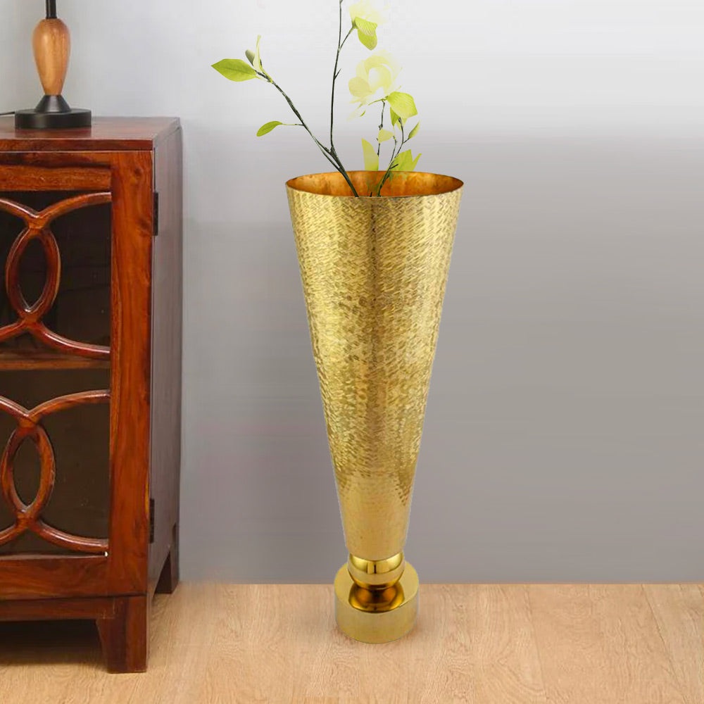 Decorative Criss Cross Textured Large Metal Vase (Gold)