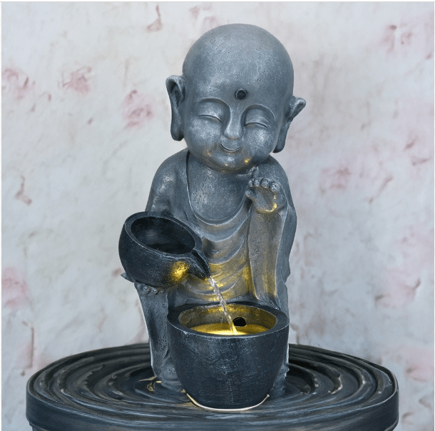 Buddha Pouring Water Decorative Polyresin Water Fountain (Grey)