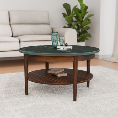 Kyran Marble Top Solid Wood Center Table (Red Walnut)