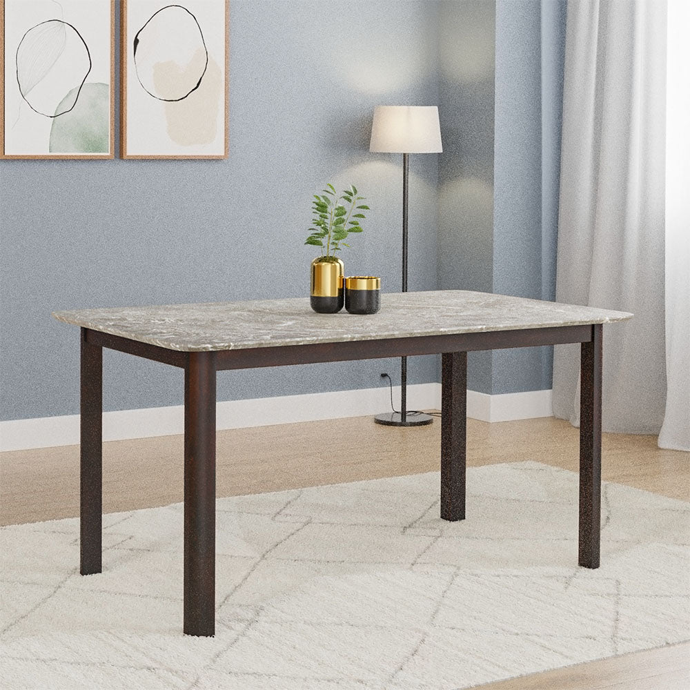 Lindsey 6 Seater Marble Finish Design Top Dining Table (Marble Beige)