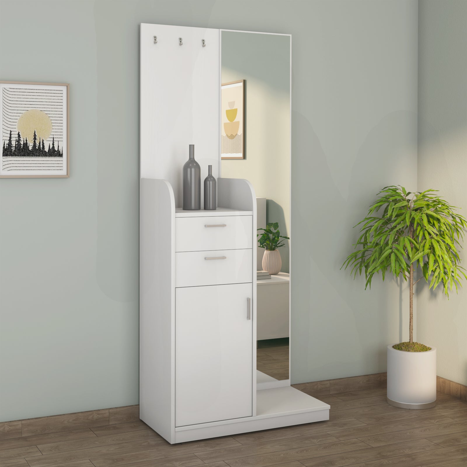 Max Engineered Wood Dresser with Mirror (Frosty White)