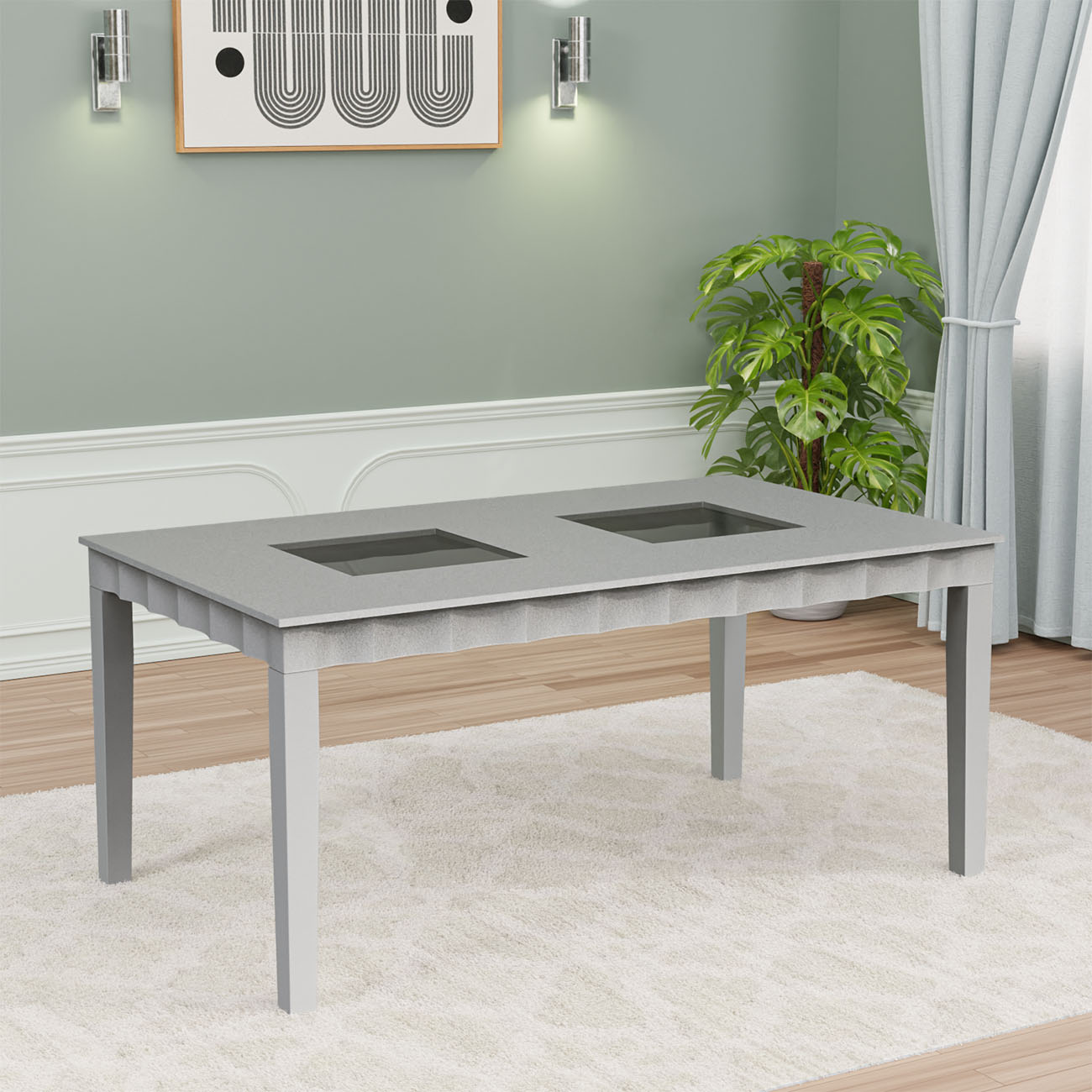 Merlin 6 Seater Dining Table (Metallic Silver)