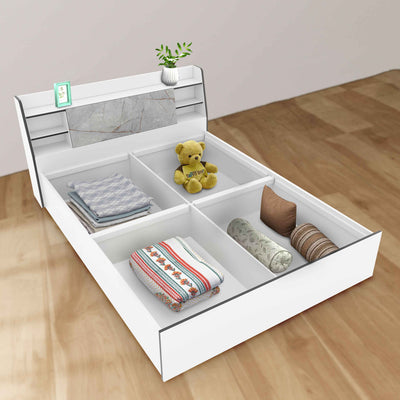 Marbito King Bed With Headboard & Box Storage (White)
