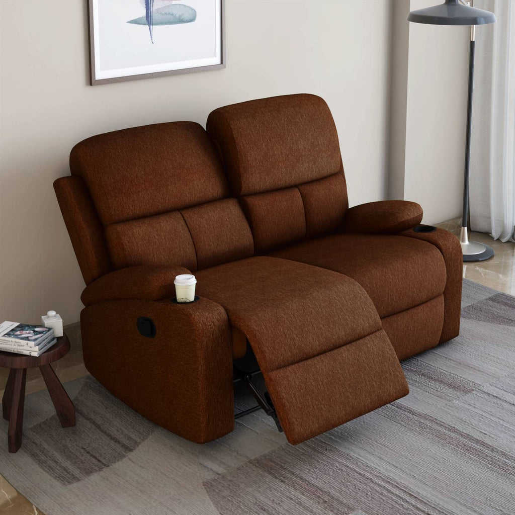 Matt 2 Seater Recliner Sofa with Cup Holder (Cocoa)