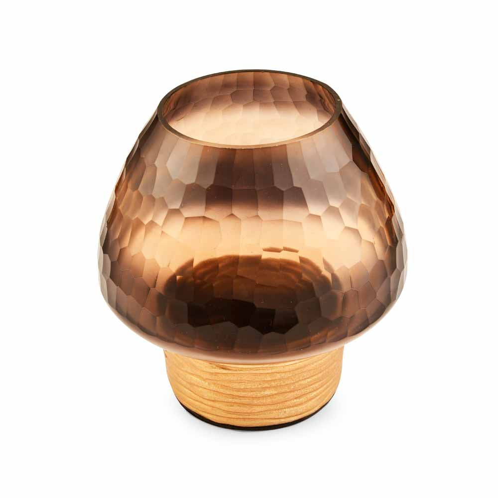 Dual Tone Metal & Glass Candle Stand 20 cm (Brown & Gold)