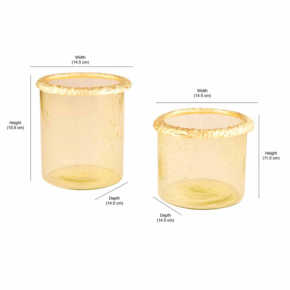 Decorative Metal & Glass Candle Holders Set of 2 (Gold)