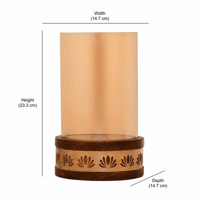 Lotus Jali Metal & Glass Candle Stand (Gold)