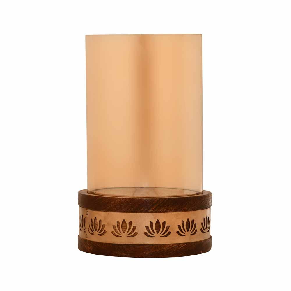 Lotus Jali Metal & Glass Candle Stand (Gold)