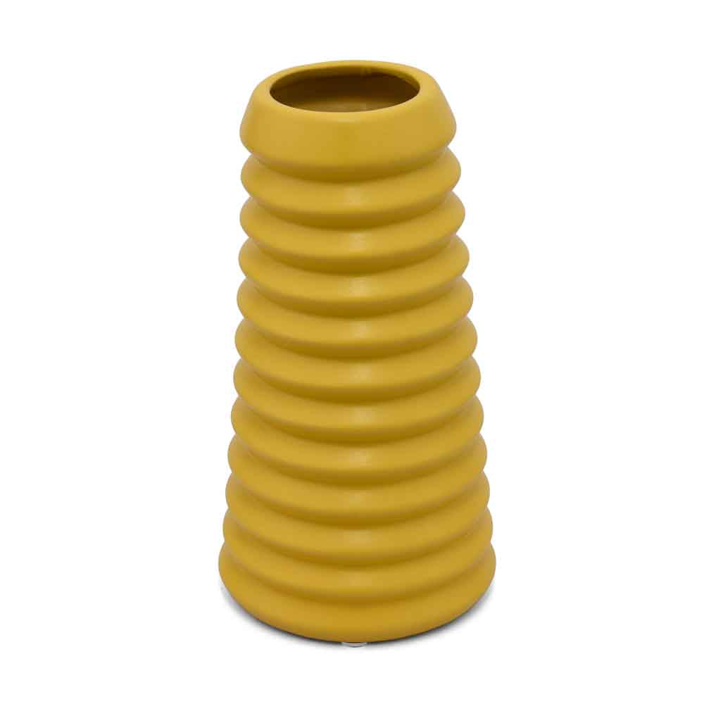 Trapeze Fluting Decorative Ceramic Vase (Yellow)